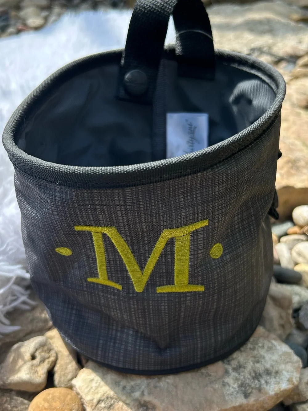 Thirty-One Charcoal Crosshatch Monogram M Oh Snap Bin Basket  New with tag!